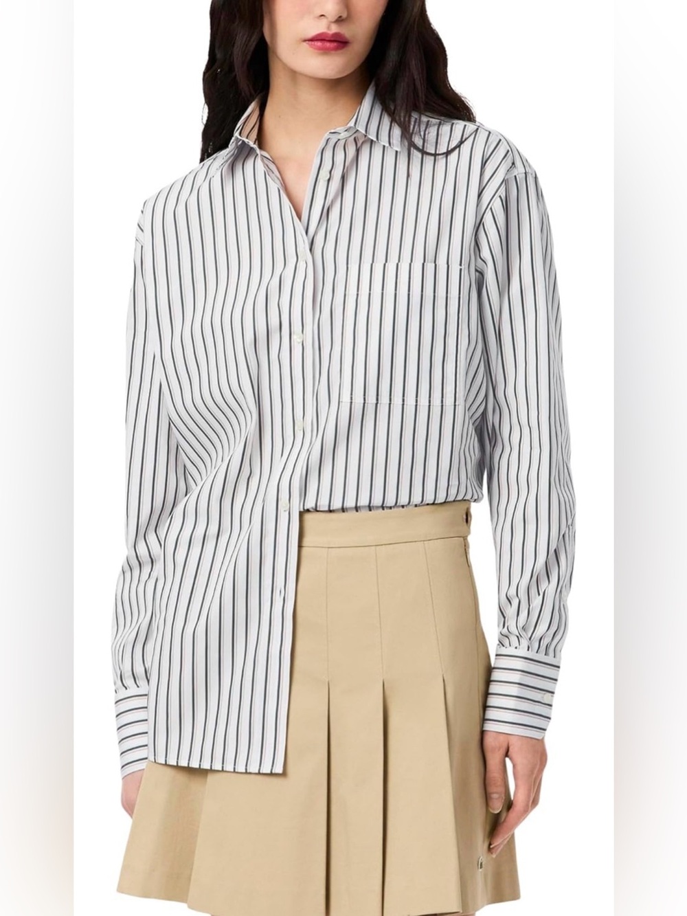 Lacoste Women's Oversized Cotton Poplin Pinstripes Shirt, size 36 / US 4